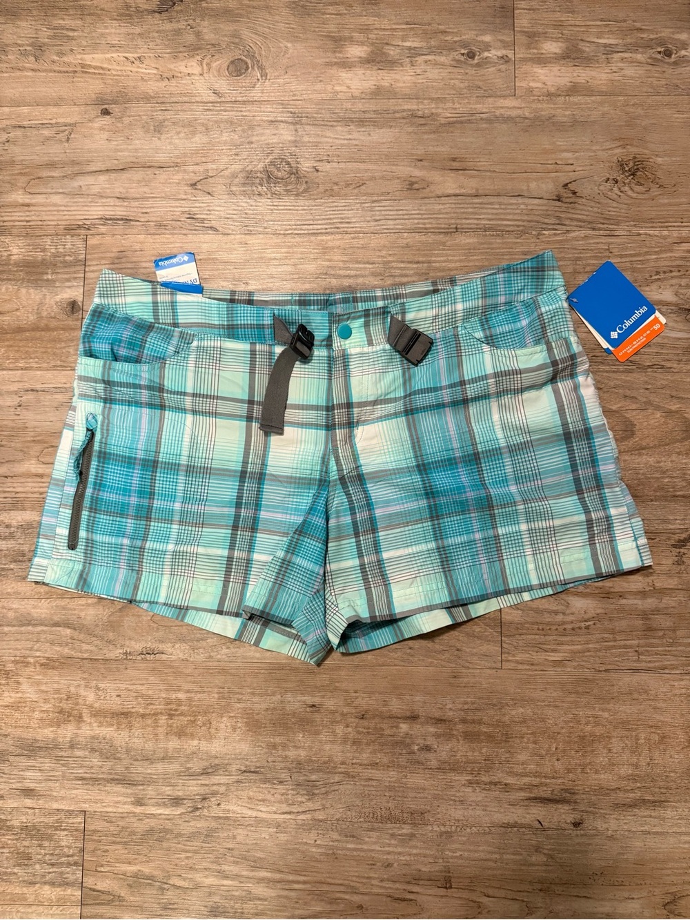Columbia Plaid Shorts in Blue and Green UPF 50